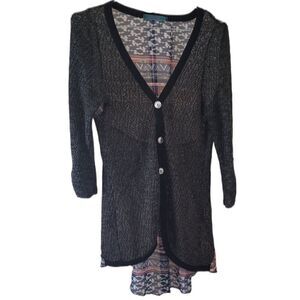 Julie's Closet Lightweight Green Cardigan Front/Aztec Style Attached back